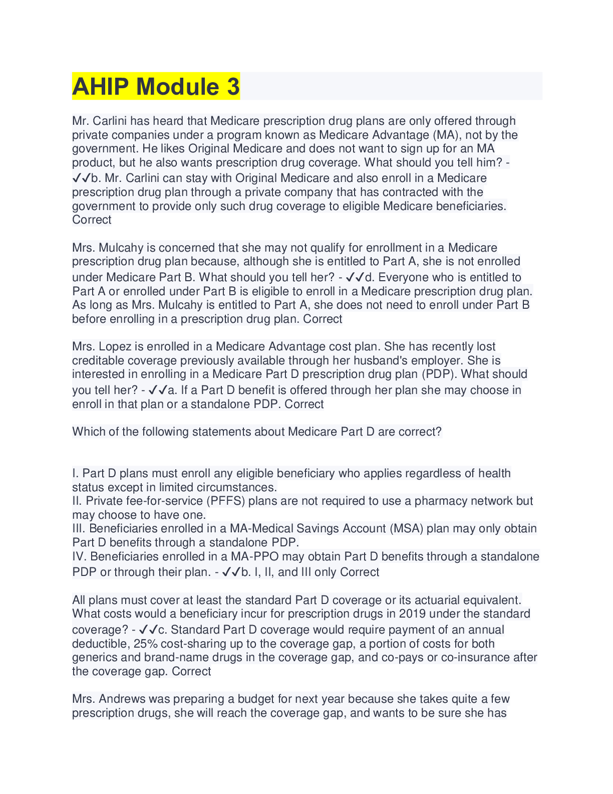 Preview image for AHIP Module 3 with Complete Solutions